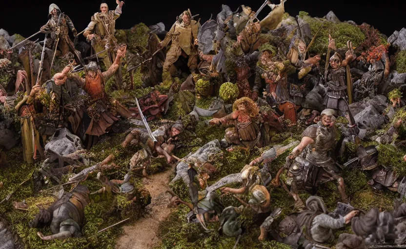 Image similar to stunning photograph of a claymation diorama of the battle of the pelennor fields, detailed, by erwin olaf, joop geesink, jim henson, brian froud, 8 k resolution, beautiful lighting, studio light, extremely detailed, establishing shot, realistic materials, hyperrealistic