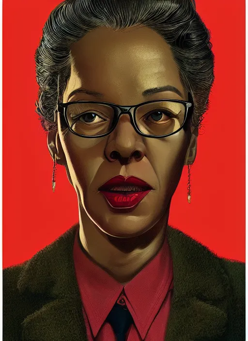 Prompt: twin peaks poster artwork by michael whelan and tomer hanuka, rendering of close up portrait of gladys west, snake scale, full of details, by makoto shinkai and thomas kinkade, matte painting, trending on artstation and unreal engine
