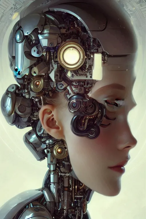 Image similar to beautiful crying! female mechanical android!, half portrait, intricate detailed environment, photorealistic!, intricate, elegant, highly detailed, digital painting, artstation, concept art, smooth, sharp focus, illustration, art by artgerm and greg rutkowski and alphonse mucha