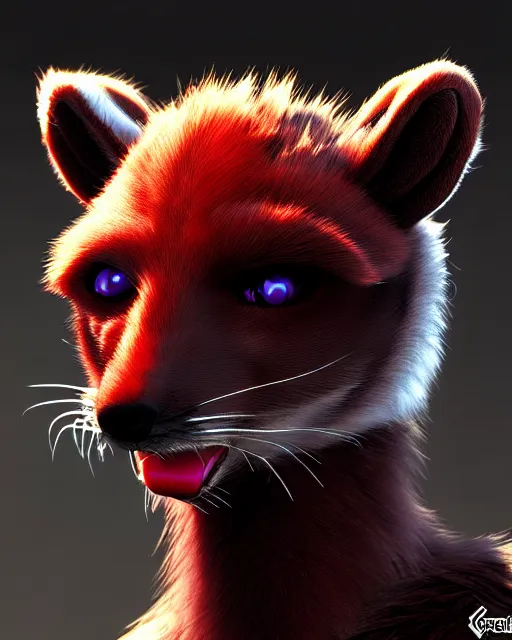 Image similar to furry - male - red - black - weasel - necromancer - fursona uhd ue 5 visual novel pc game expressions, photorealistic