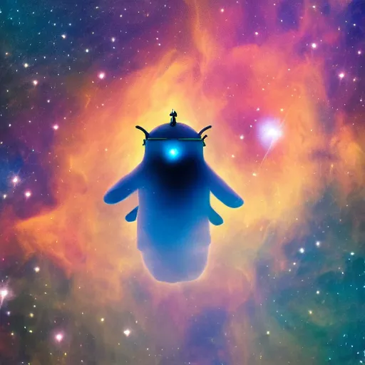 Image similar to hubble space telescope photo of a nebula in the shape of a cute minion, detailed, 4 k