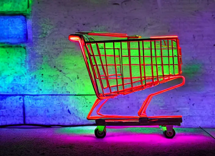 Prompt: gamer shopping cart, rgb neon lights, high resolution, high detail, 8 k