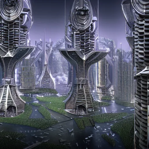 Image similar to highly detailed arcology city in a utopian future, digital art, cinematic shot