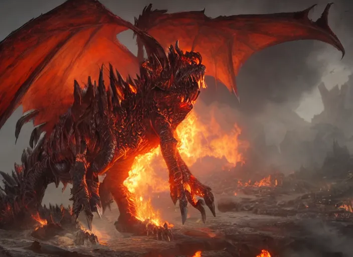 Image similar to deathwing from world of warcraft, ultra realistic 4 k unreal engine very cinematic render with ray tracing bloom ambient occlusion strong reflections depth of field fog