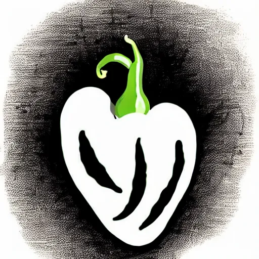 Prompt: simple yet detailed illustration pictogram of a jalapeno on fire, use of negative space allowed, artwork created by mike mignola and bansky in the style of a tattoo stencil, shaded ink illustration, black and white only, smooth curves