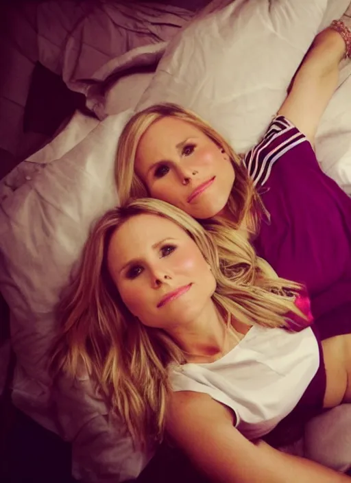 Image similar to kristen bell on my bed looking at me, through my eyes, first person view, my pov, on my bed