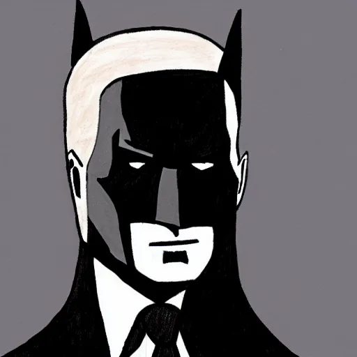 Image similar to a children's drawing of joe biden as batman, crayon, paper