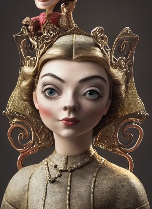 Image similar to closeup of a tin toy natalie dormer, depth of field, zeiss lens, detailed, symmetrical, centered, fashion photoshoot, by nicoletta ceccoli, mark ryden, lostfish, earl nore, hyung tae, frank frazetta, breathtaking, 8 k resolution, extremely detailed, beautiful, establishing shot, artistic, hyperrealistic, octane render