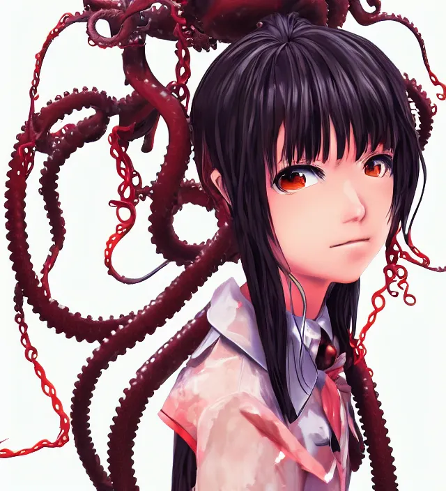 Prompt: hd 3 d rendered anime game portrait of a cute young schoolgirl complicated tentacle monster demons future downtown in ishikawa ken miura kentaro gantz devilman frank miller jim lee alex ross style detailed trending award winning on flickr pixiv artstation