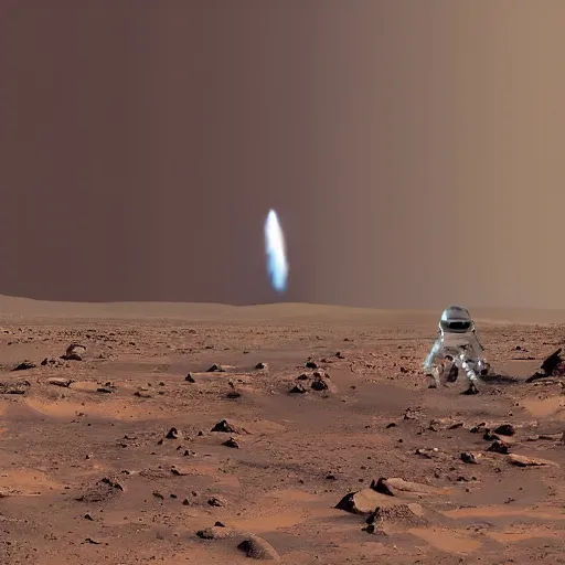 Image similar to Astronauts landing on Mars, NASA SpaceX press release photo, breaking news