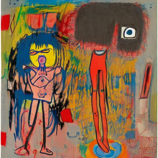 Image similar to cute anime girl, by Jean-Michel Basquiat by Jean-Claude Dubuffet, by bosch, by ernst, by beksinski