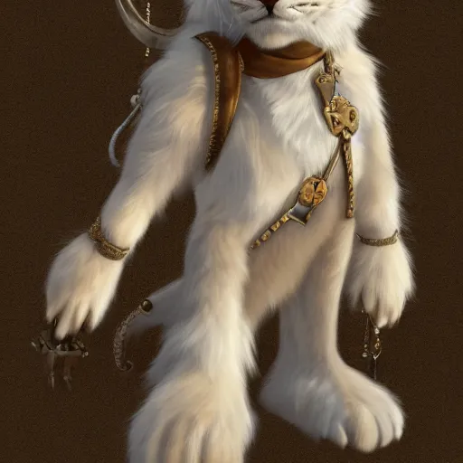 Prompt: white anthropomorphic lynx cat full body by craig mullins and noriyoshi ohrai, furry art, steampunk fantasy style, 4 k, trending on artstation