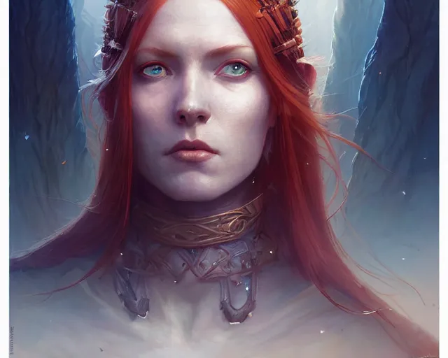 Image similar to highly detailed portrait of a warrior redhead woman, elden ring, stephen bliss, fantasy art by greg rutkowski, loish, rhads, ferdinand knab, makoto shinkai and lois van baarle, ilya kuvshinov, rossdraws, tom bagshaw, global illumination, radiant light, detailed and intricate environment