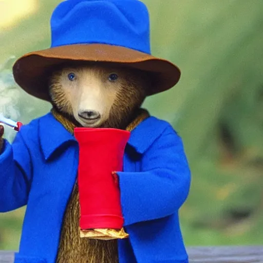 Prompt: paddington bear smoking a doobie