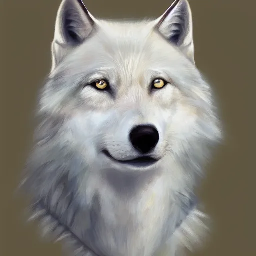 Prompt: A portrait of a white wolf wearing a crown, oil painting, masterpiece, artstation