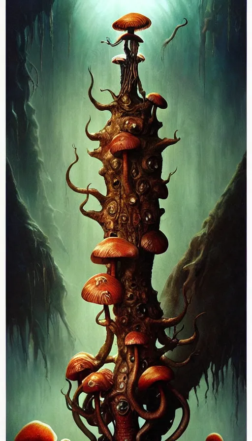 Image similar to exquisite imaginative imposing weird creature movie poster art humanoid hype realistic mushroom movie art by : : weta studio tom bagshaw james jean frank frazetta