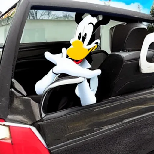 Prompt: goofy in a car accident