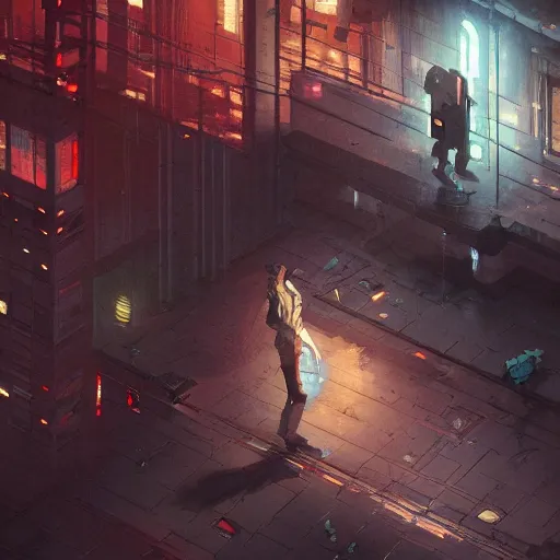 Image similar to two people arguing, detailed digital illustration by greg rutkowski, cyberpunk back alley, android netrunner