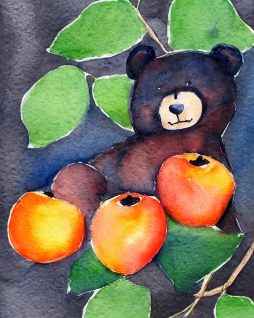 Image similar to cute bear persimmon watercolor by arti chauhan light color