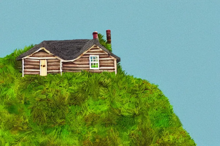 Prompt: animation background of a seaside cottage in Oregon, moss and pines, exaggerated perspective