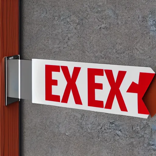 Prompt: fire exit sign with the word exit, office buildingl