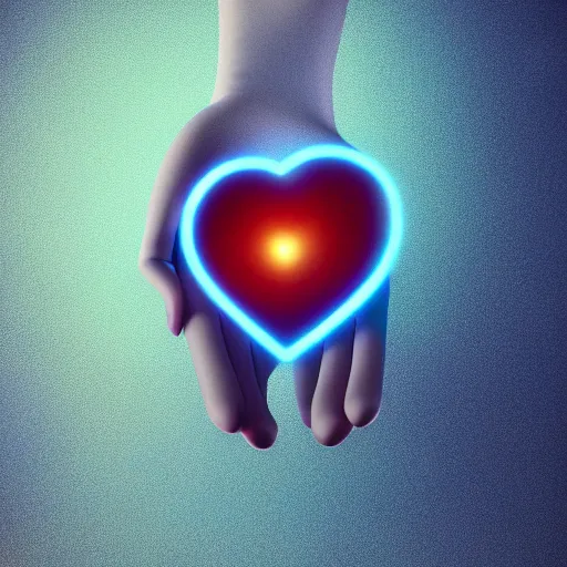 Image similar to a floating glowing infinity mixed with a heart symbol above my hands, cinematic, fantasy octane render 8 k postproduction