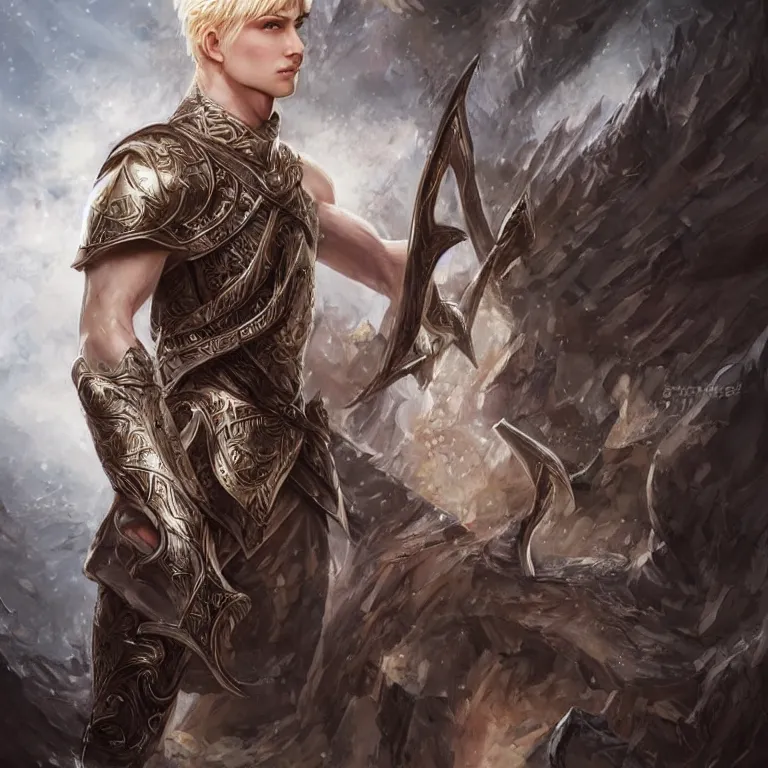 Image similar to young elvish blonde male warrior, realistic, full body, fantasy, elvish, sharp focus, 8 k high definition, insanely detailed, intricate, elegant, art by stanley lau and artgerm