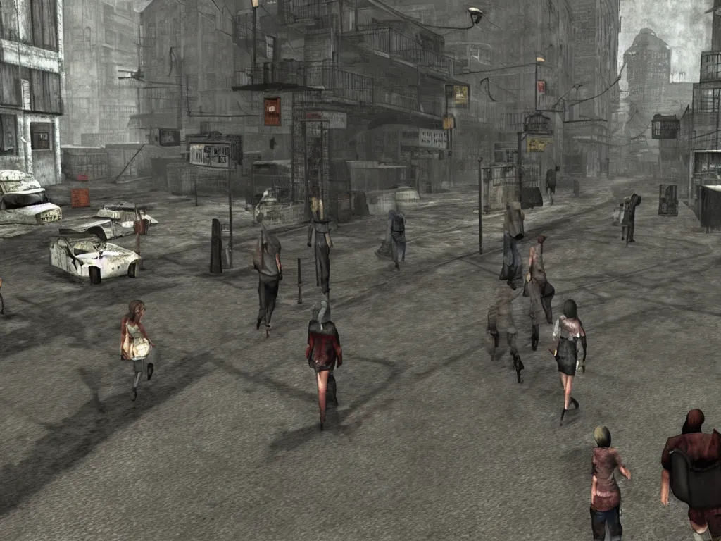 Prompt: Silent Hill PS2 town streets