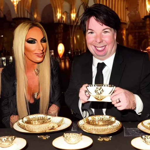 Prompt: jodie marsh & Michael mcintyre tea at the ritz, giger