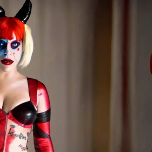 Image similar to movie still of lady gaga as harley quinn great lighting 4k quality