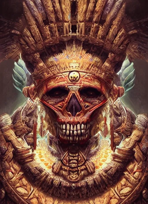 Image similar to digital _ painting _ of _ ah puch mayan god of death _ by _ filipe _ pagliuso _ and _ justin _ gerard _ symmetric _ fantasy _ highly _ detailed _ realistic _ intricate _ port