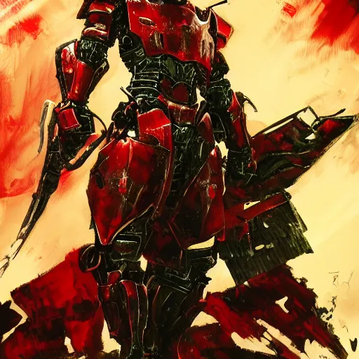 Prompt: red armored knight, majestic knight, painting by greg ruthowski, yoji shinkawa, yoshikata amano, beautiful artwork, highly detailed, 4 k, 8 k, artstation