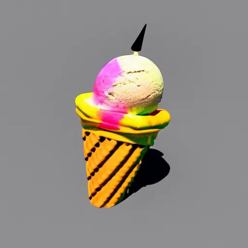 Image similar to poorly rendered 3 d clown ice cream cone