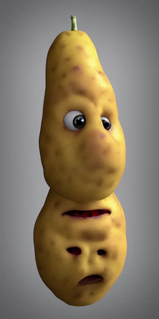 Image similar to 3 d rendered potato with scary face