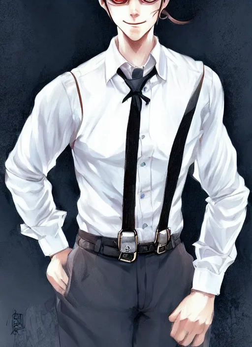 Prompt: beautiful portrait commission of a male furry anthro wolf wearing a white dress shirt with suspenders in an old-timey Saloon. Atmospheric. Character design by charlie bowater, ross tran, artgerm, and makoto shinkai, detailed, inked, western comic book art