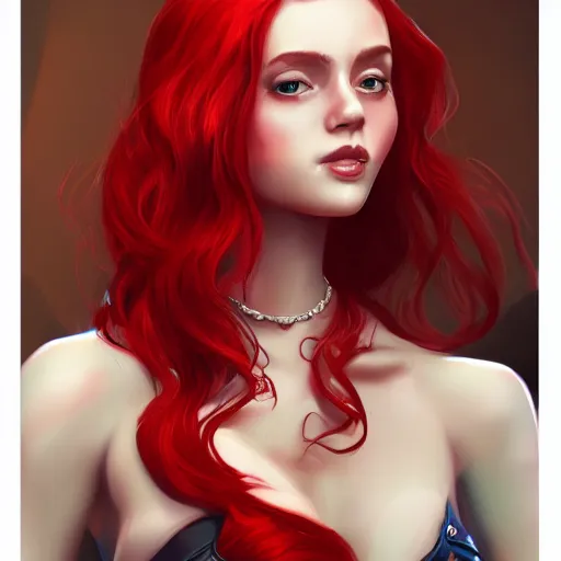 Image similar to a woman wearing a princess outfit, red hair, highly detailed, digital painting, artstation, concept art, smooth, sharp focus, illustration