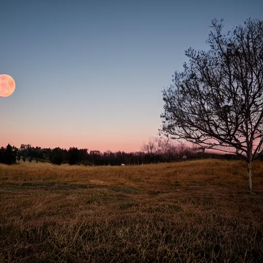 Prompt: landscape with big round full moon in the background sigma 1 4 mm f / 1. 8