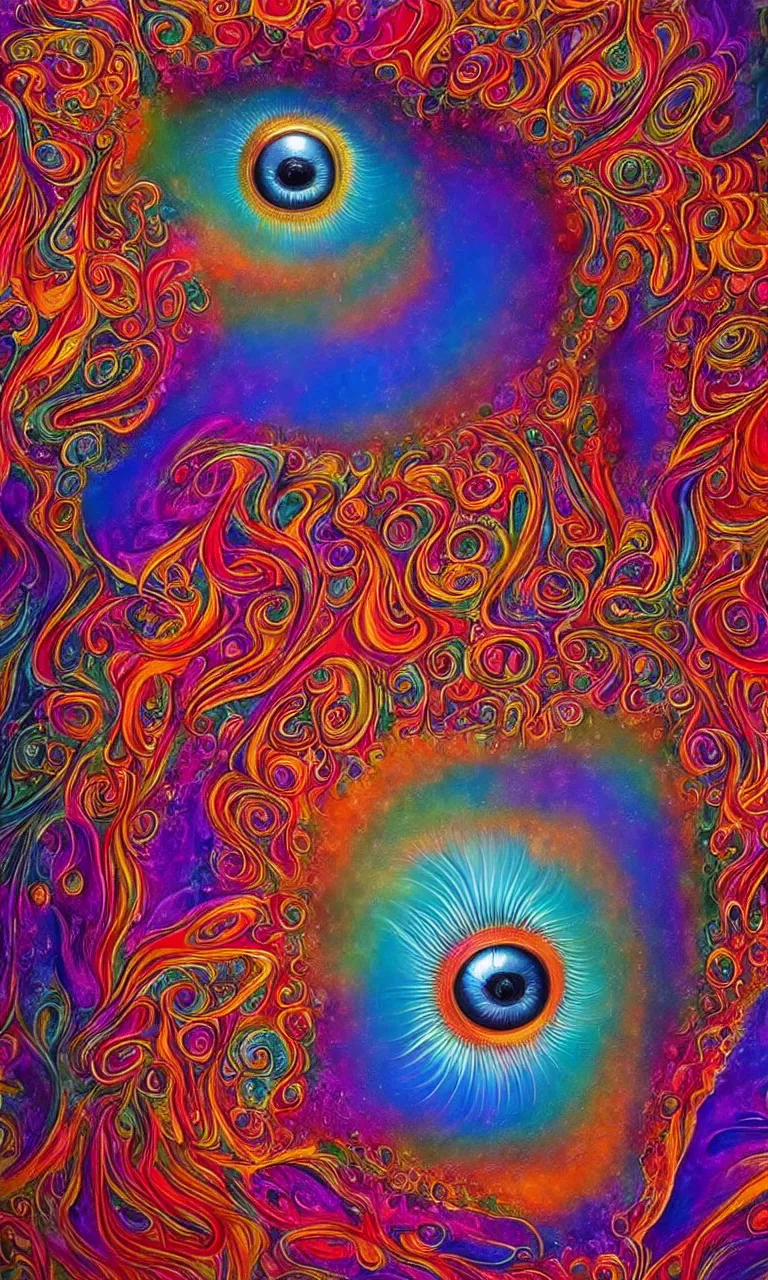 Image similar to hyperrealistic abstract close-up Renaissance psychedelic!! celestial happy! pure creature!! peaceful! kind spirit of nature! beautiful fractal!! eyes! highly detailed concept art eric zener elson peter cinematic hard rainbow lighting high angle hd 8k sharp shallow depth of field endless, inspired by Zdzisław Beksiński Salvador Dali