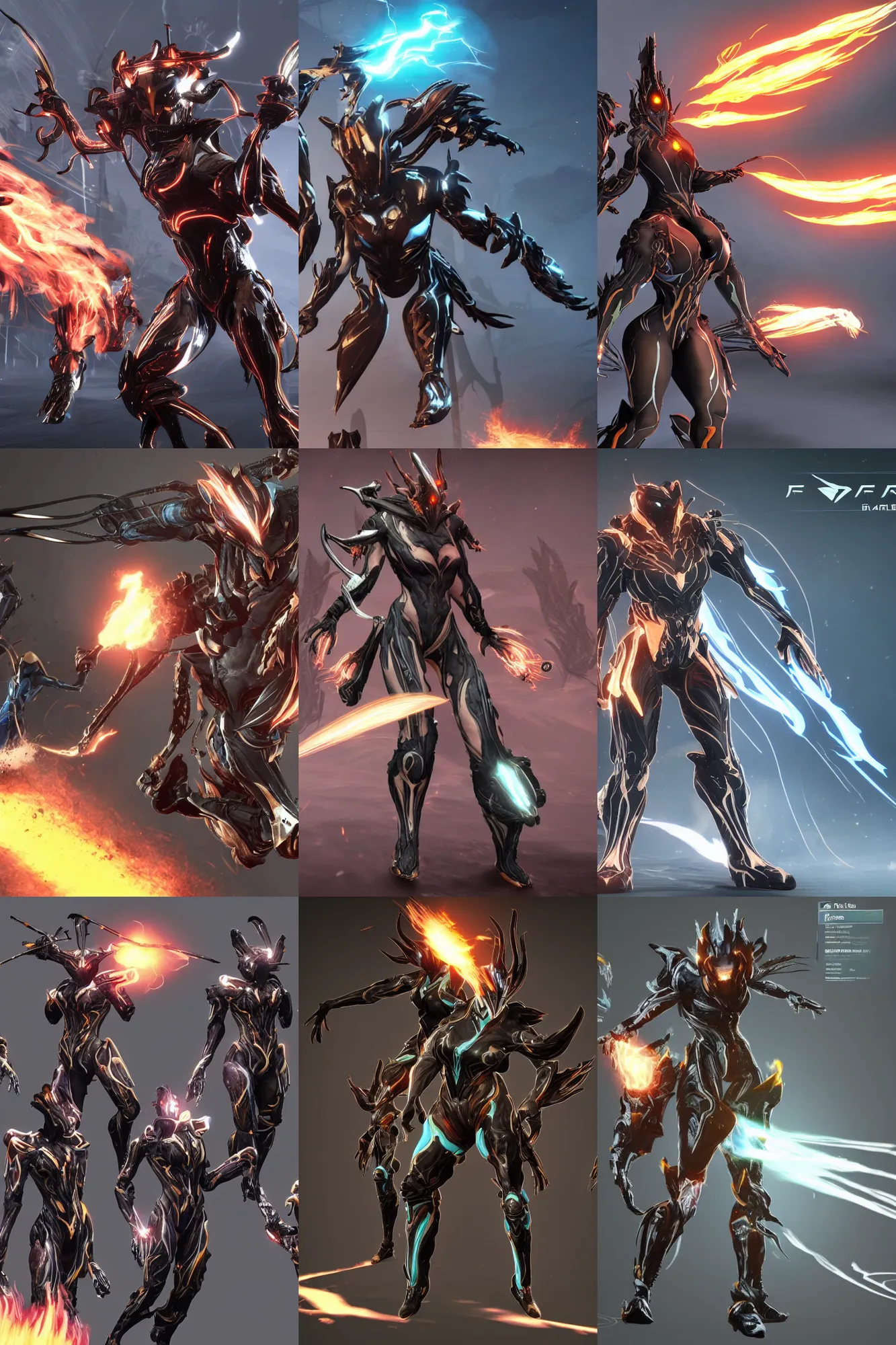 Prompt: a new warframe based on flaming lightning badgers