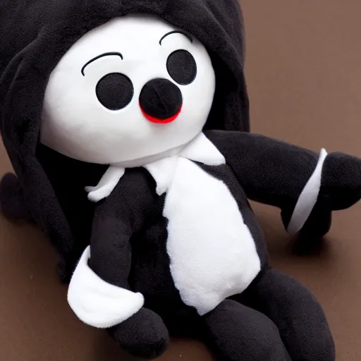 Image similar to cute fumo plush of a dark black and white - haired prankster, anime, vray