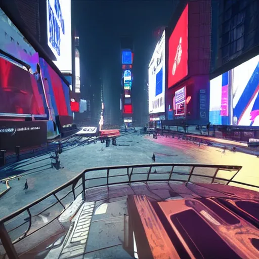 Image similar to still image of times square in the tower of destiny 2, destiny 2, unreal engine 5, screenshot