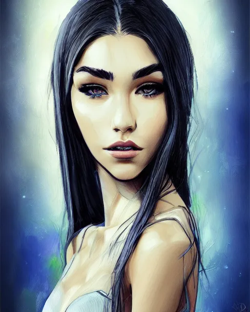 Prompt: portrait of madison beer, mixed art styles, beautiful, elegant, artstation, deviantart, behance, concept art, smooth, focus, by david w. mack