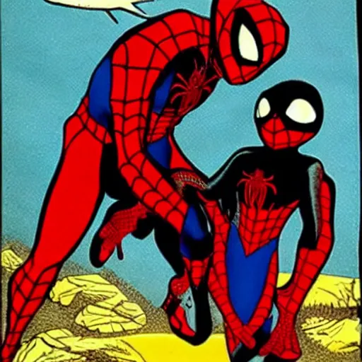 Prompt: spiderwoman abducting a child,