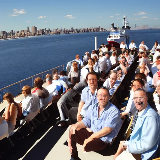 Image similar to a photograph of a ship full of scholars, wide shot, sunny day, soft focus