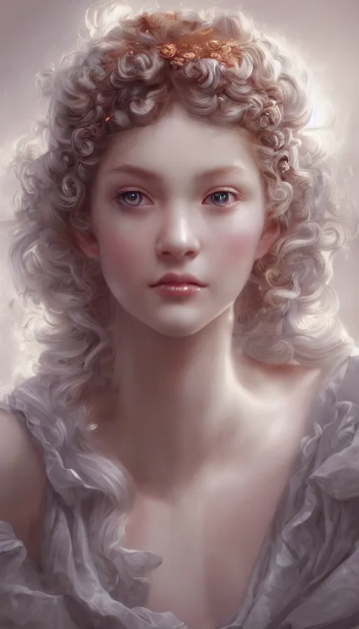 Image similar to rococo, baroque hair, angelic young female seductive - fine - face, pretty face, key visual, realistic shaded perfect face, fine details by stanley artgerm lau, wlop, nekro, james jean, andrei riabovitchev, marc simonetti, and sakimichan, trending on artstation