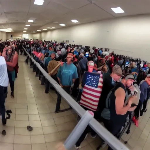 Prompt: Gopro footage of me standing in line in the DMV
