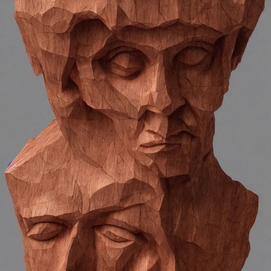 Prompt: public sculpture minimalist portrait of a powerful stern woman, beautiful symmetrical face realistic proportions, carved out of a red oak wood on a pedestal by stephan balkenhol and martin puryear, hyperrealistic dramatic lighting trending on artstation 8 k