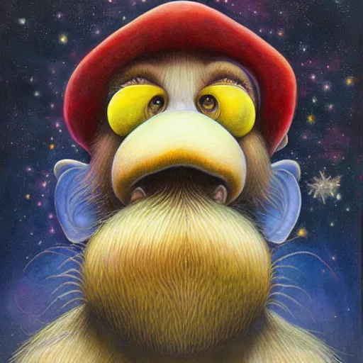 Prompt: Portrait of Diddy Kong, artwork by Daniel Merriam,