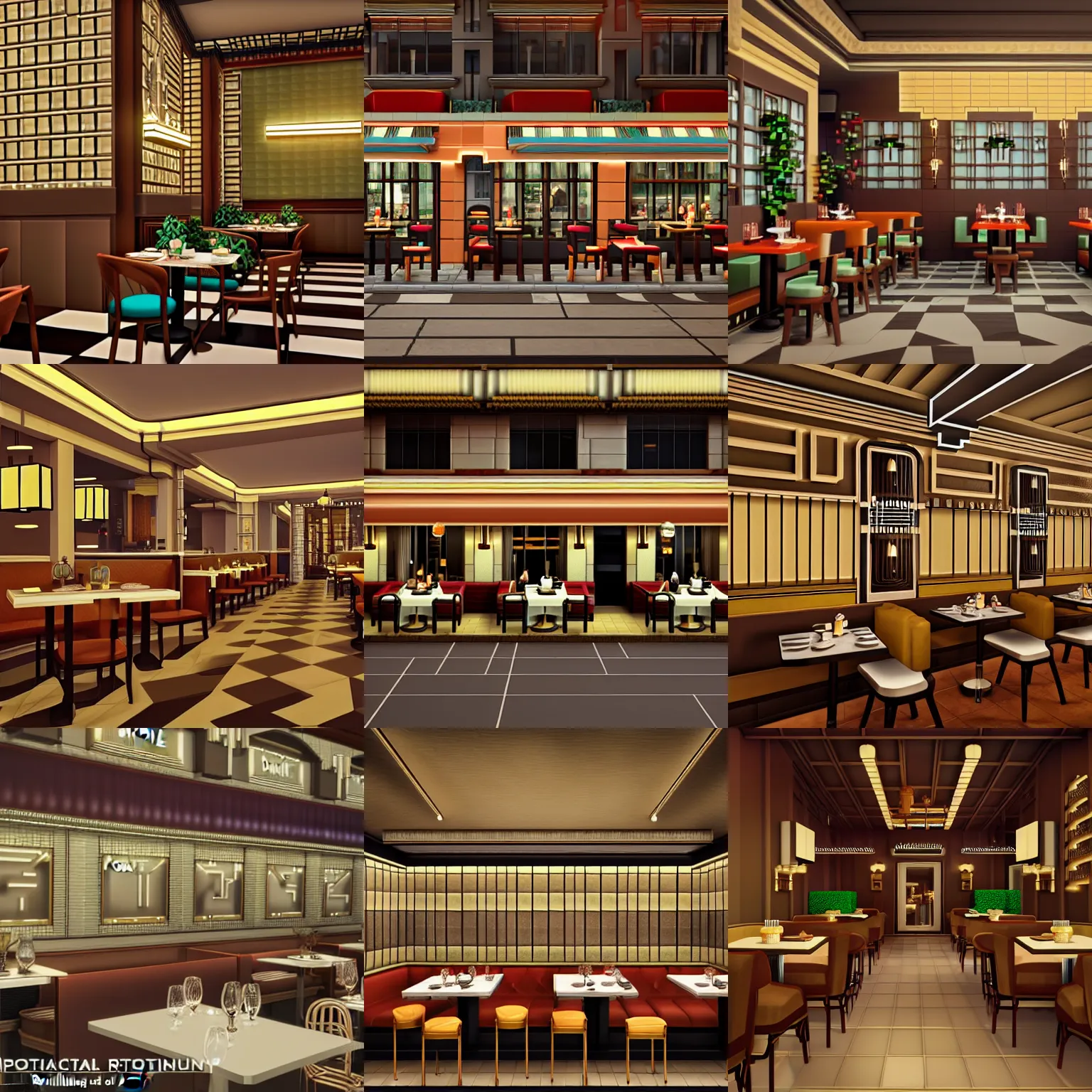 Prompt: photorealistic pixelart fine dinning cafe chic restaurant, by patrick brown, cgsociety contest winner, art deco, rendered in unreal engine, art deco, rendered in cinema 4 d