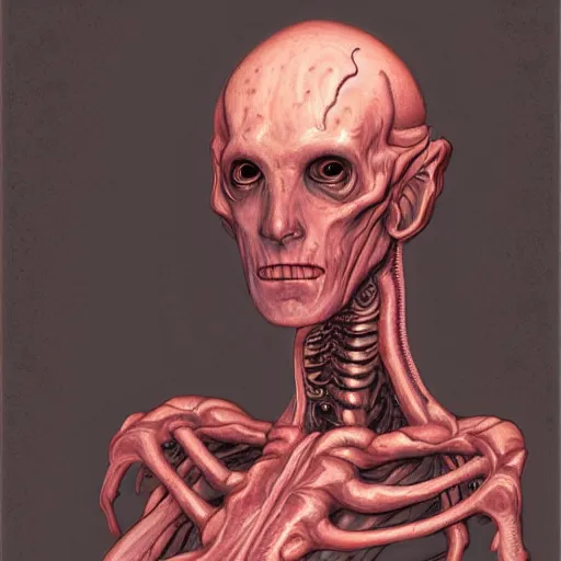 Image similar to a portrait of a character made of flesh and exoskeleton, in the style of wayne barlowe